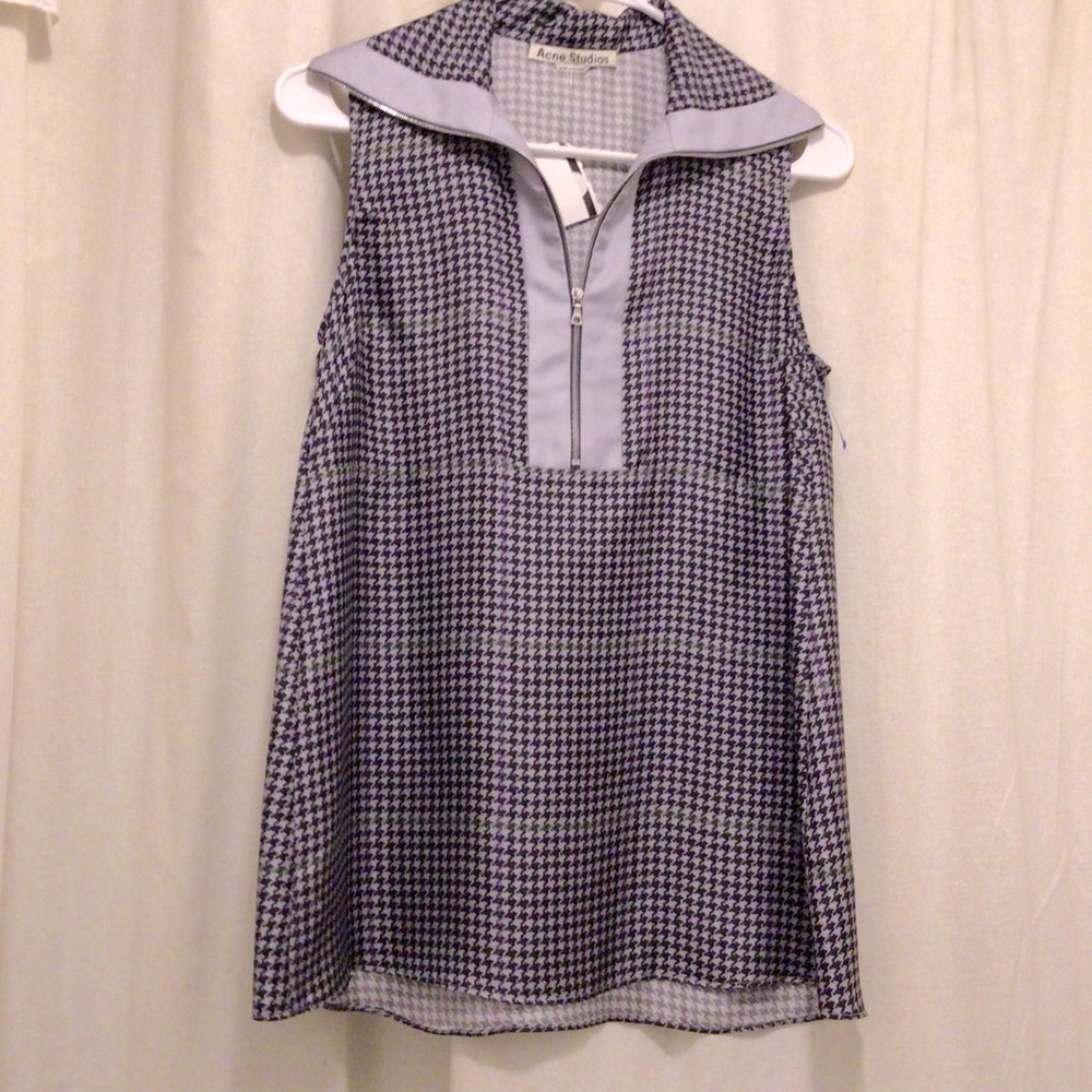 Acne Blue and White Sleeveless Sailor Collar Blouse